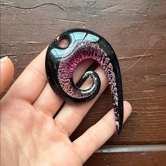 Jewelry - Black and Pink Swirl Glass Pendant